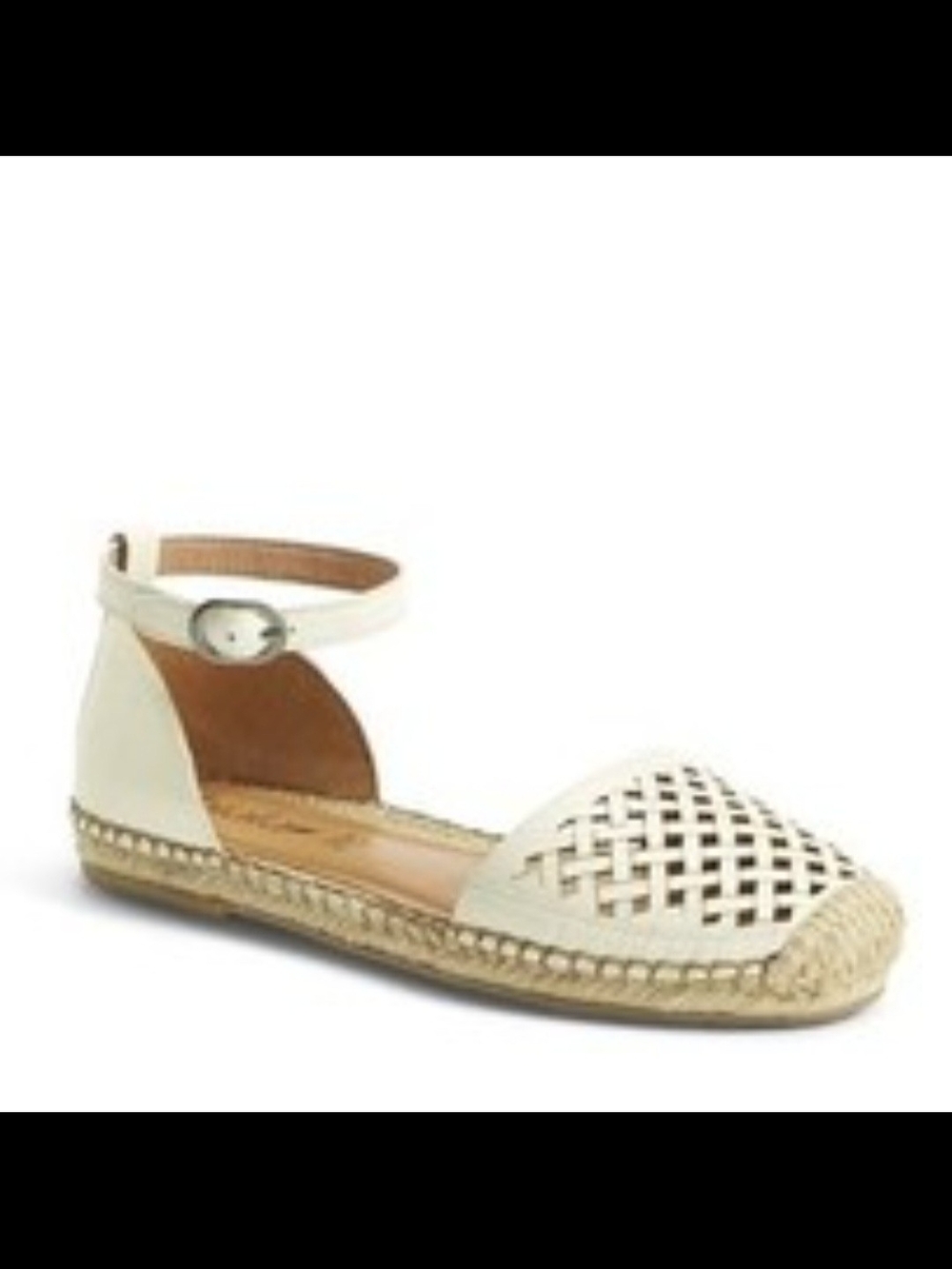 Woven Ankle-Strap Cream Espadrille Flat